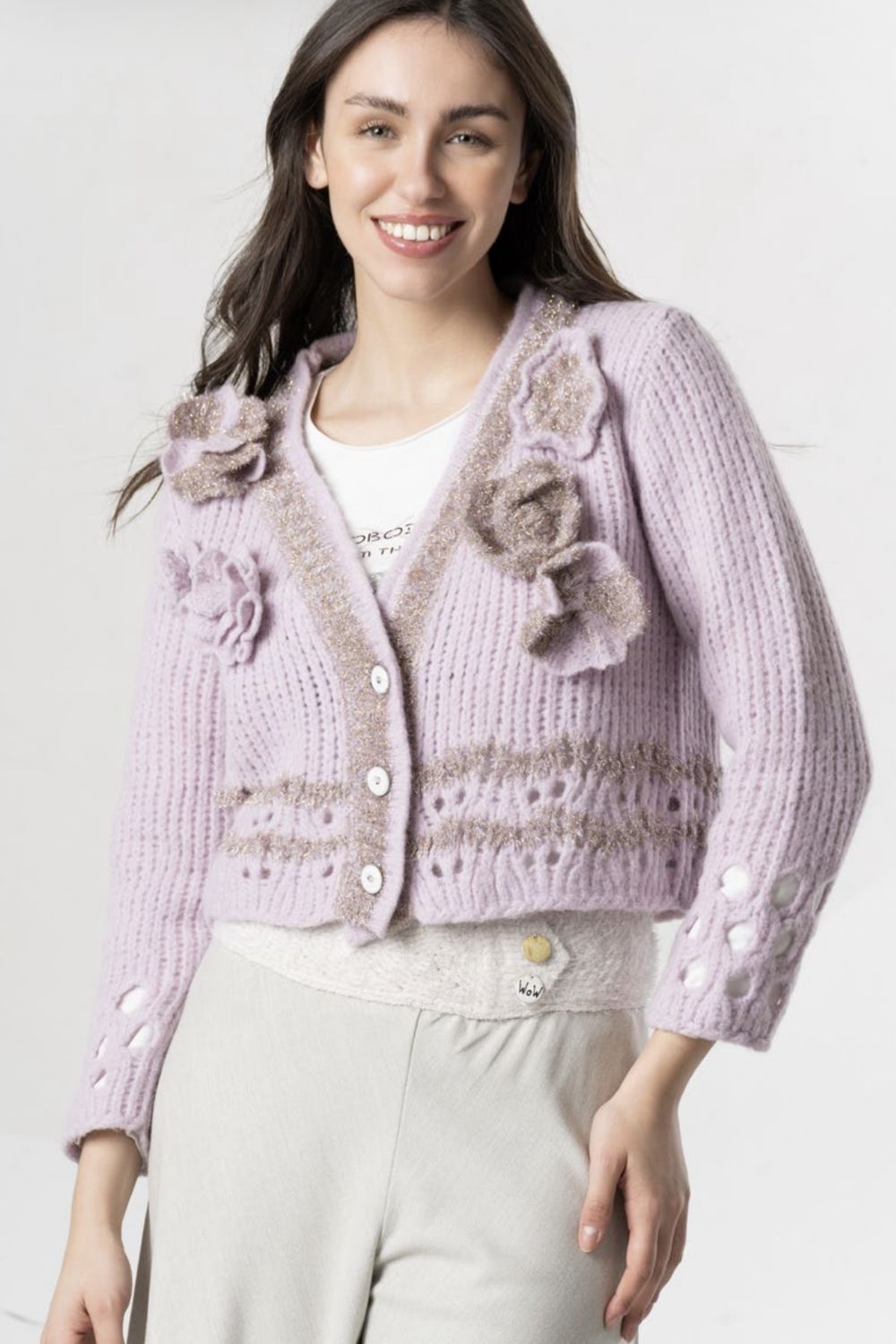 Elisa Cavaletti - Cardigan Flower Confetto Lilac