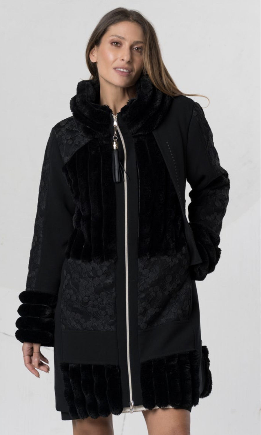 Elisa Cavaletti - Coat lace details velvet band Black