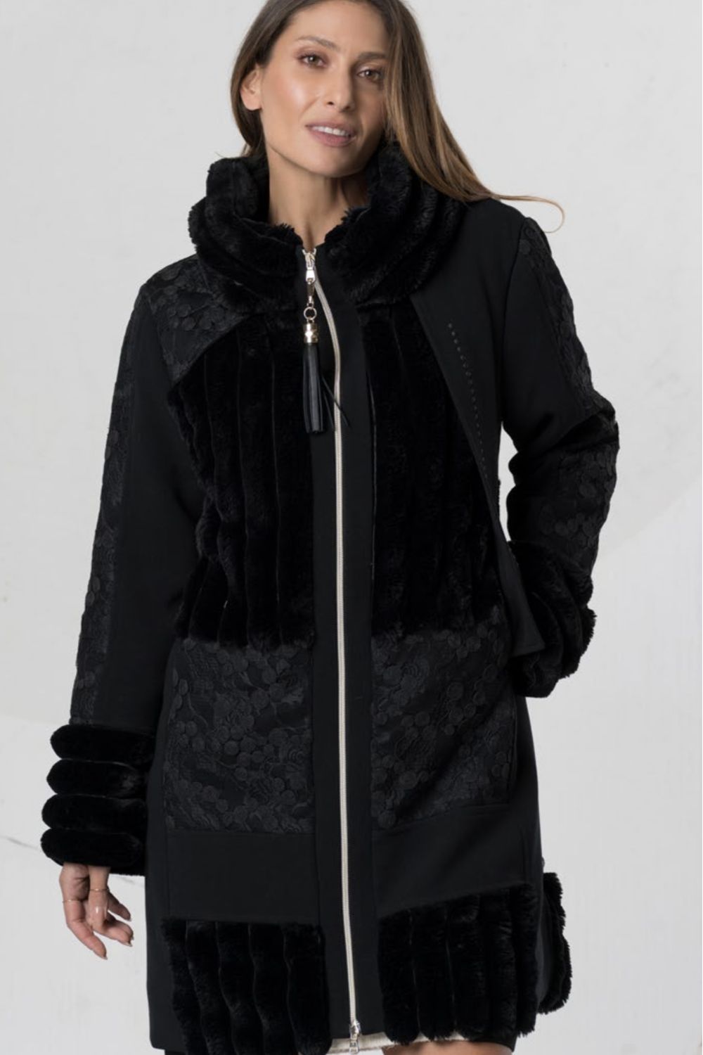 Elisa Cavaletti - Coat Lace Details Velvet Band Black