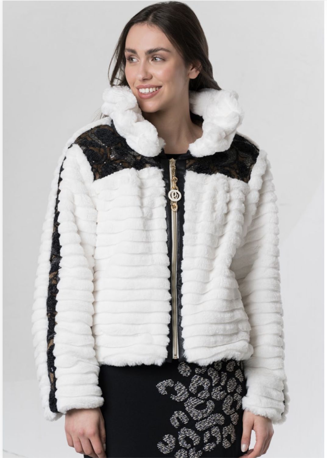 Elisa Cavaletti - Jakcet zip black lace details Off White