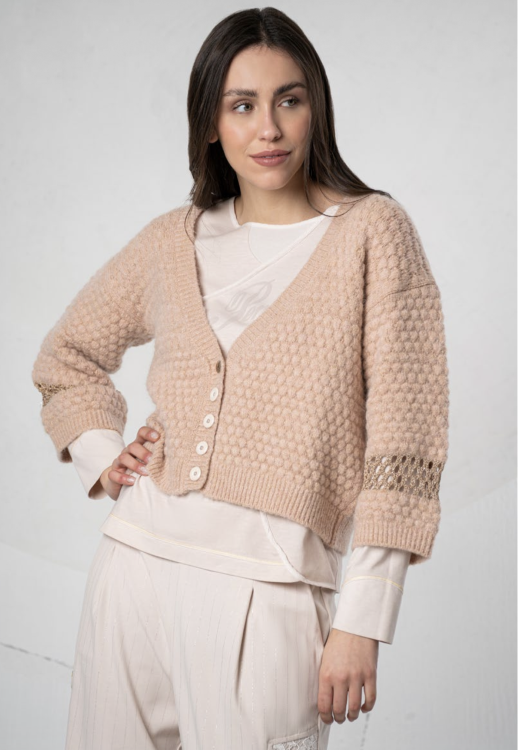 Elisa Cavaletti - Cardigan Bronze detail festa Salmon Pink