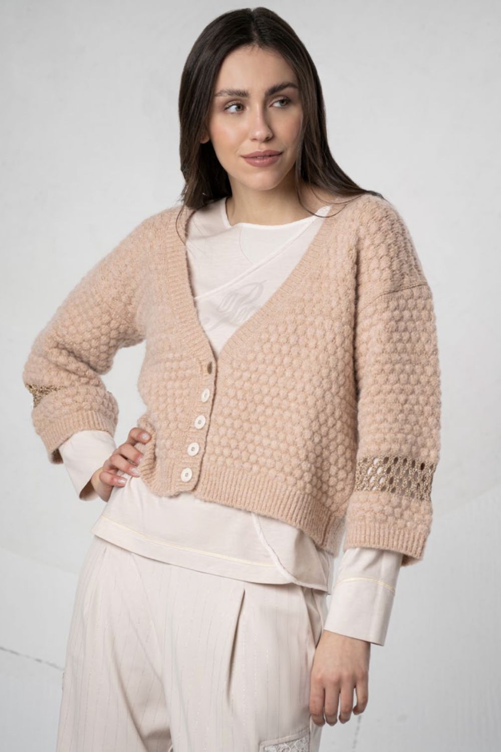 Elisa Cavaletti - Cardigan Bronze Detail Festa Salmon Pink