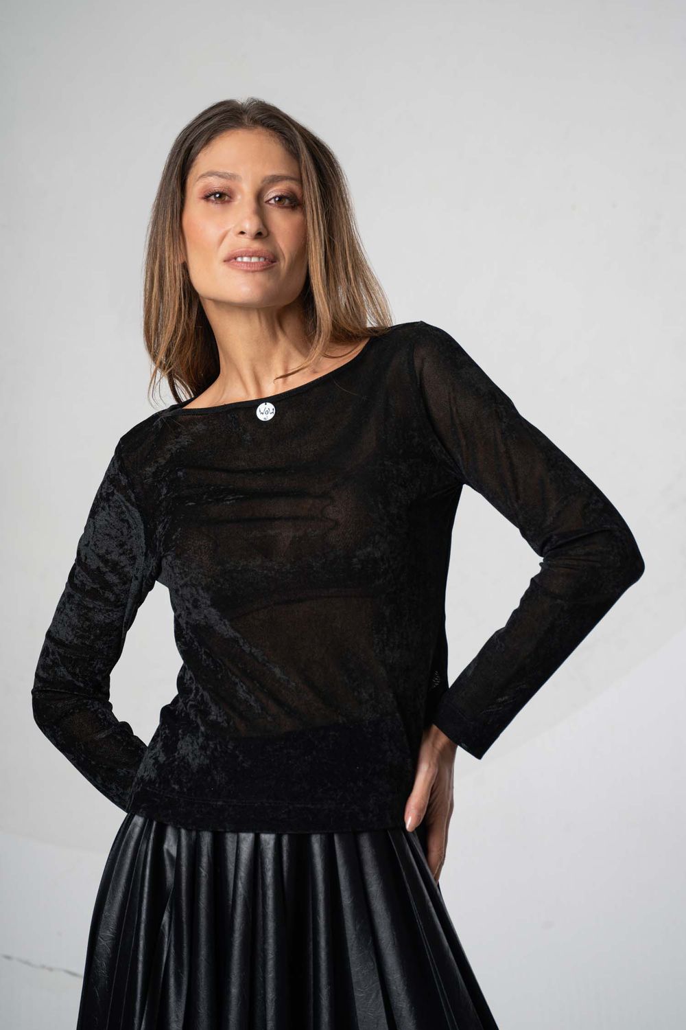 Elisa Cavaletti - Top round neck Velvet Black