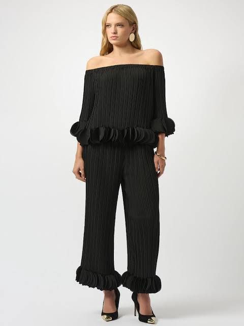 Joseph Ribkoff - Pants gerogette wide leg ruffle trim