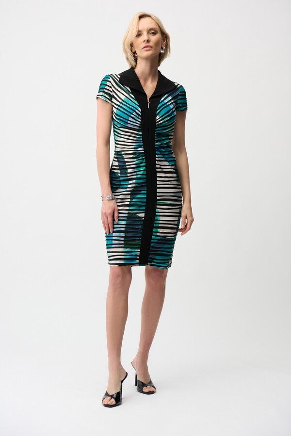 Joseph Ribkoff - Dress rushed and striped knee-length