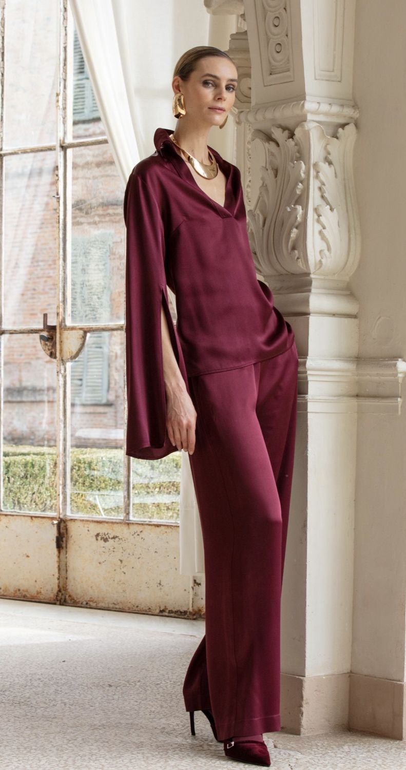 Clips - Blouse satin bell sleeves Burgundy