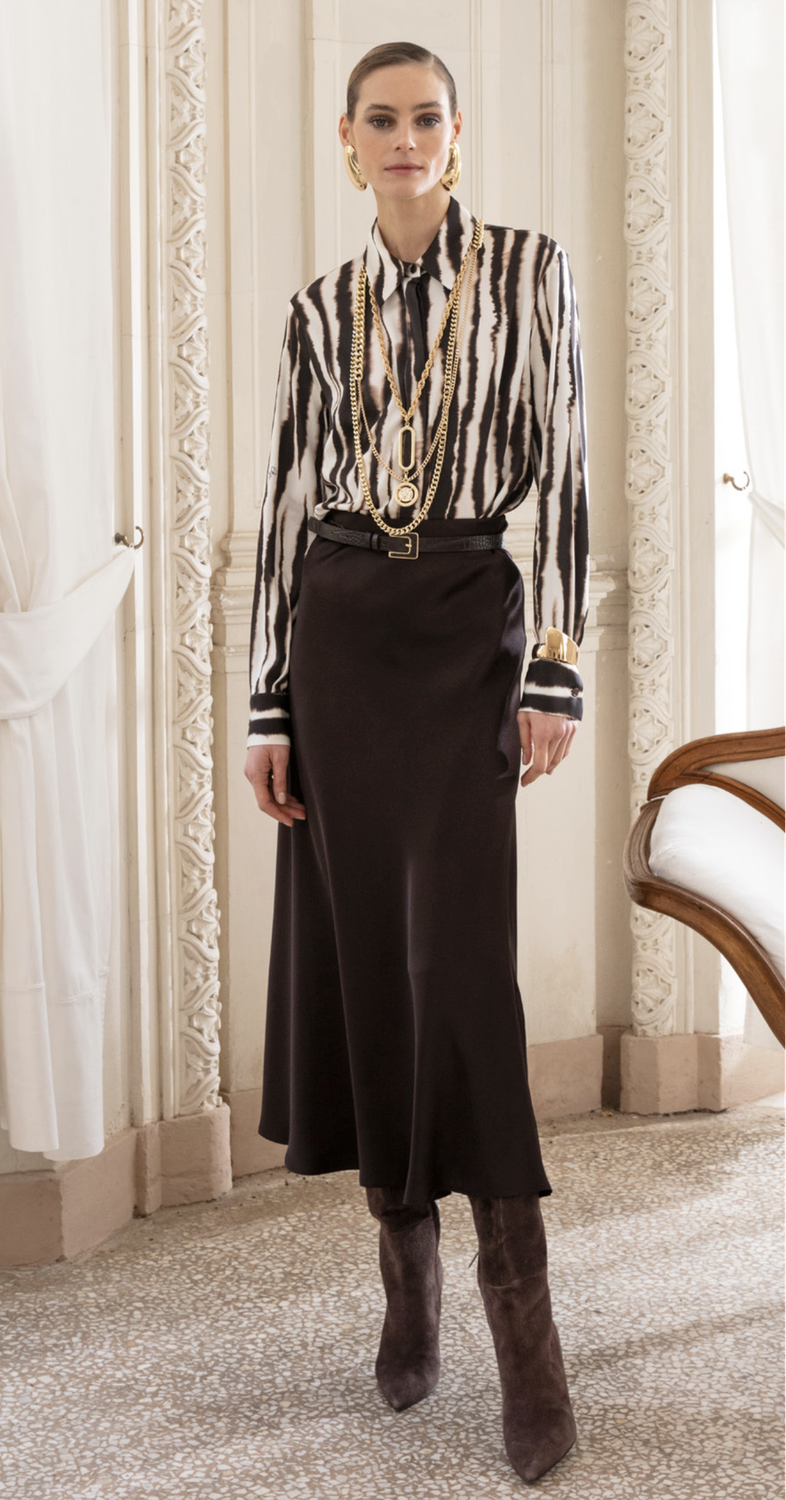 Clips - Skirt silk plain Brown