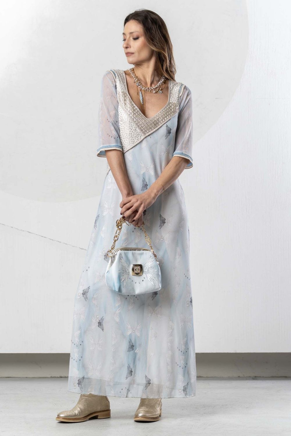 Elisa Cavaletti - Dress long angel wings with sleeves