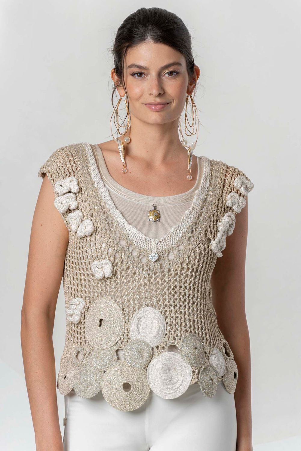 Elisa Cavaletti - Top knit lurex with crochet inserts
