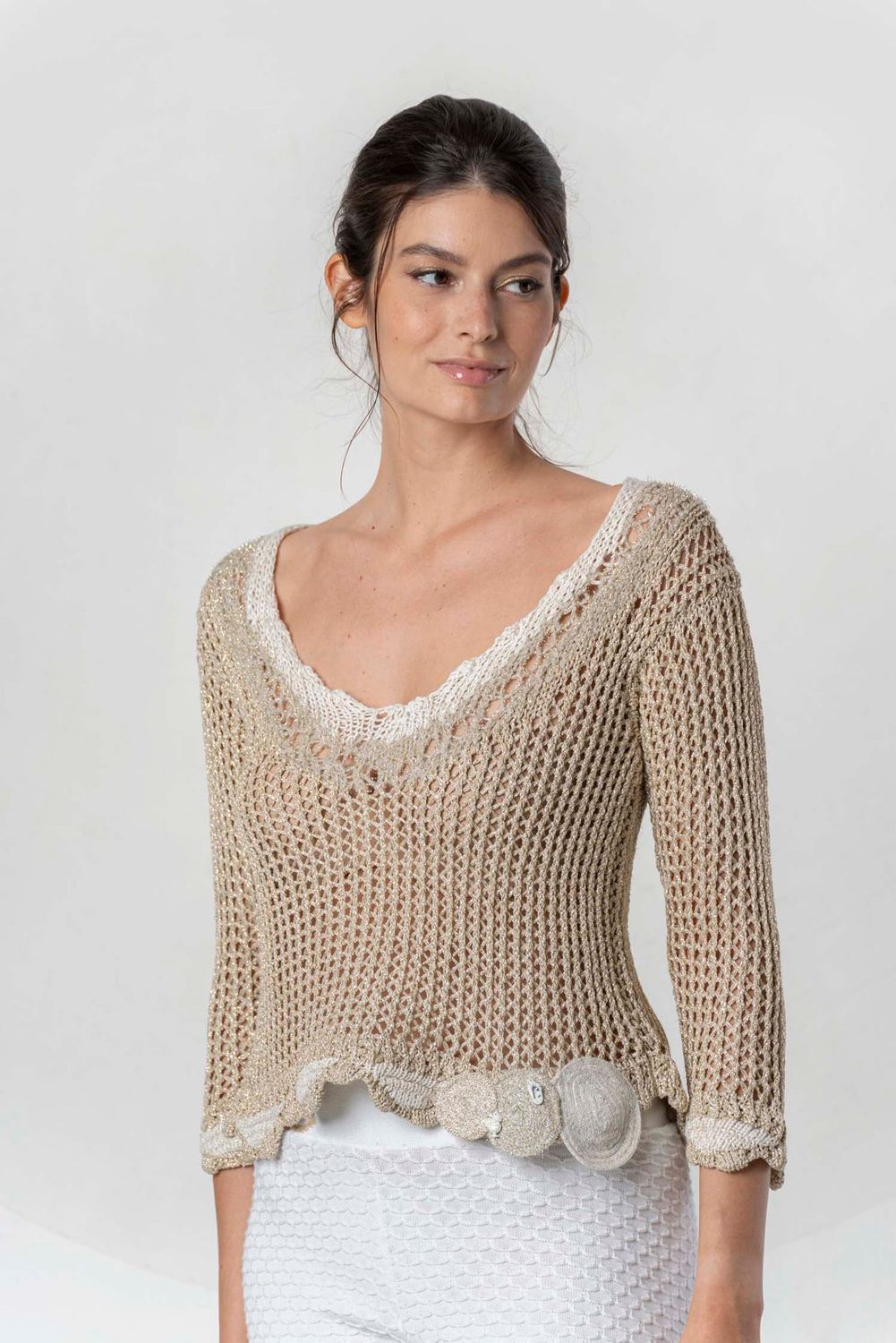 Elisa Cavaletti - Top knit perforated gold lurex