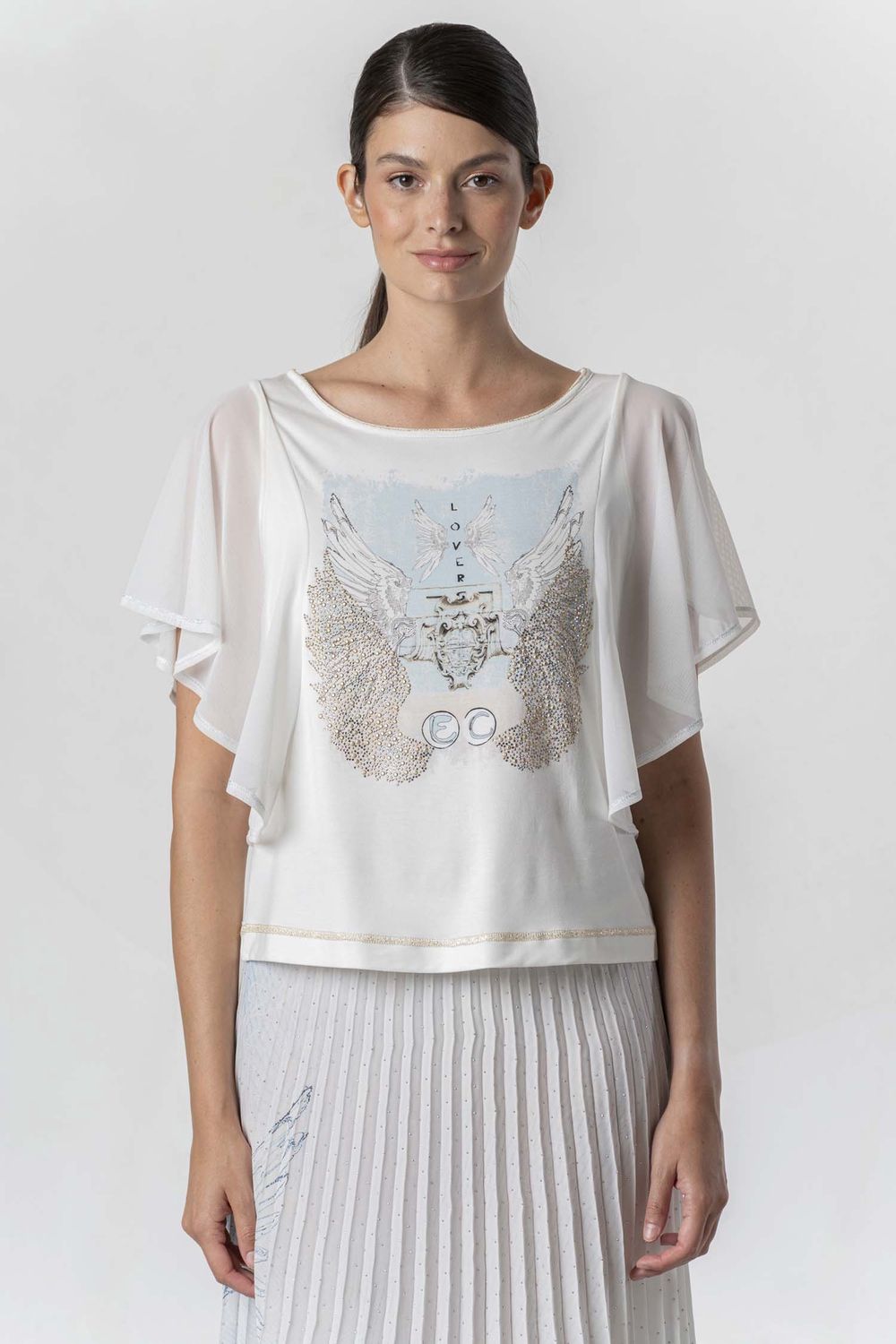 Elisa Cavaletti - T-Shirt with bue wings print