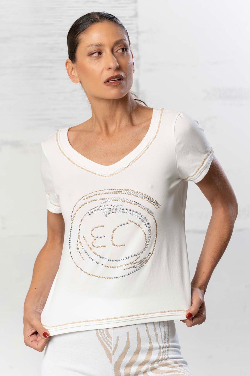 Elisa Cavaletti - T-Shirt rhinestone circle