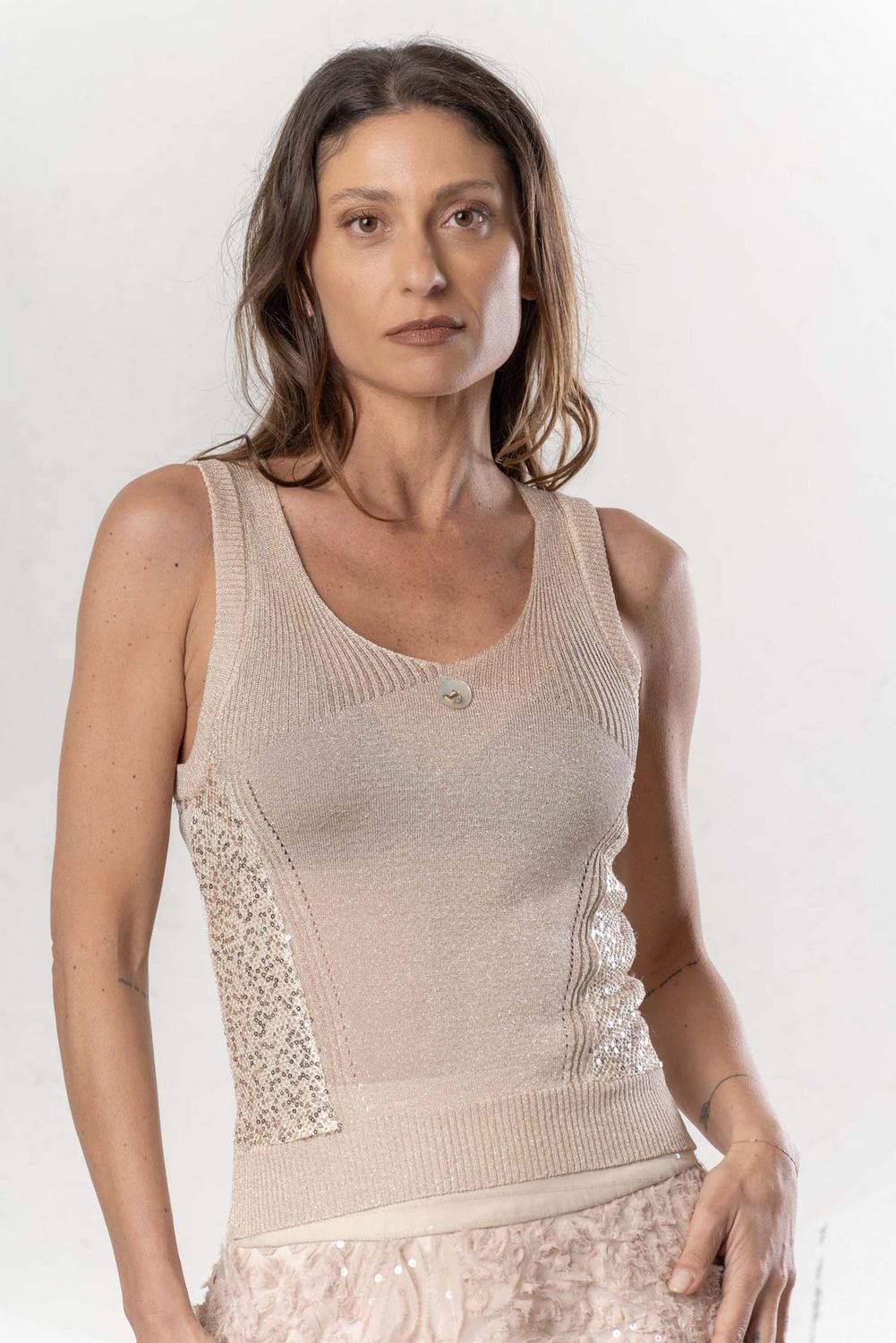 Elisa Cavaletti - Top knit sleevles rose gold sequence