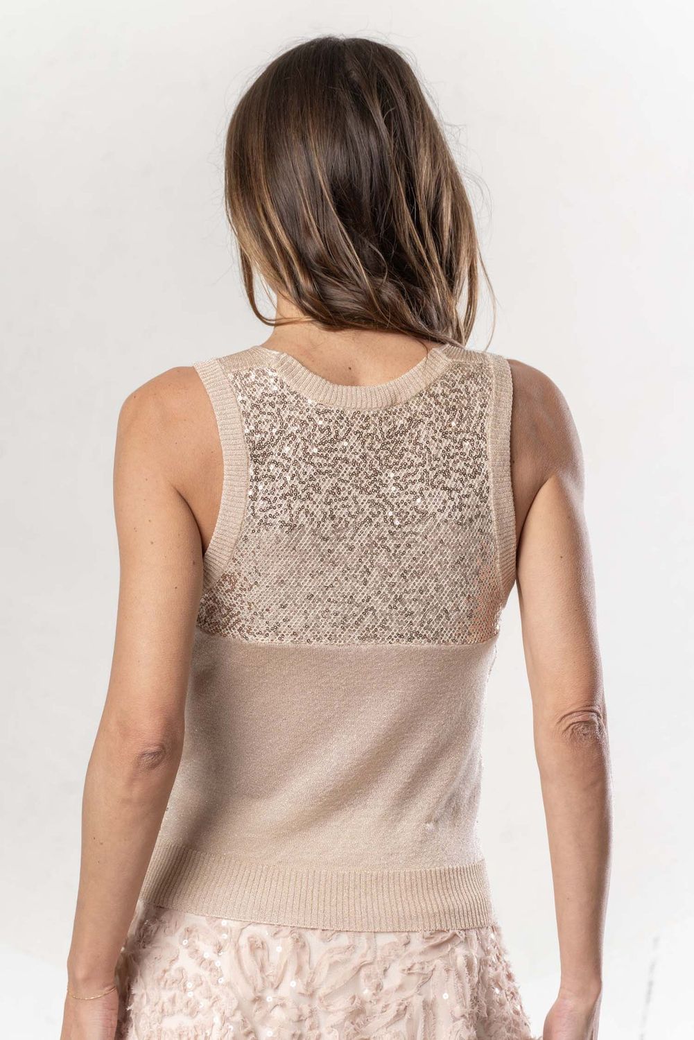 Elisa Cavaletti - Top knit sleevles rose gold sequence