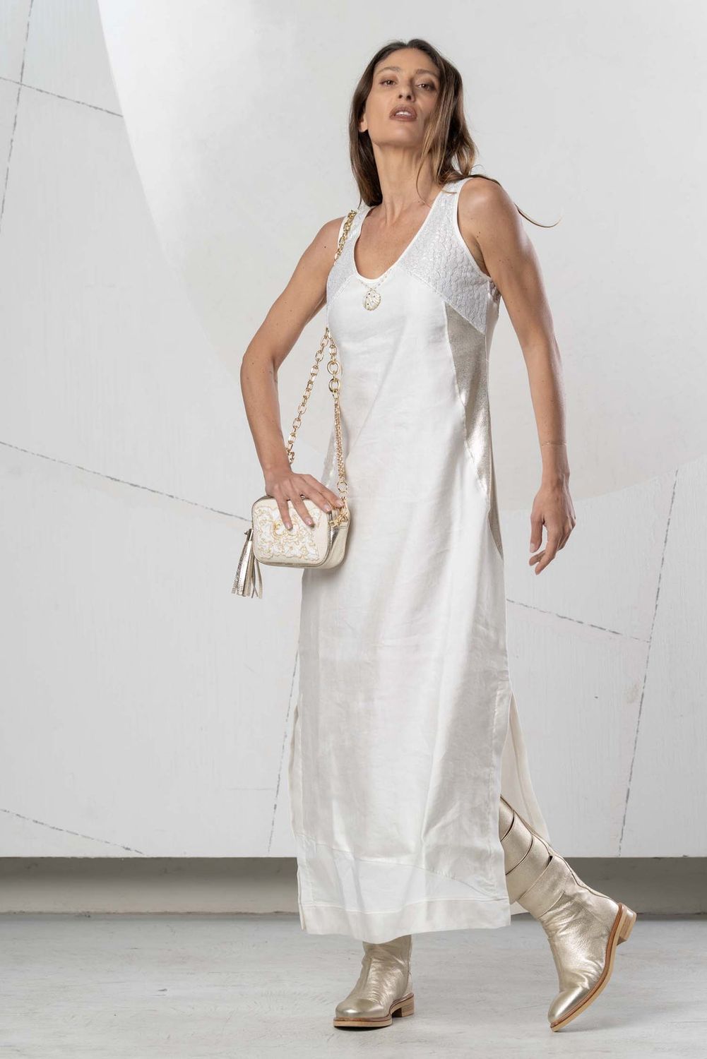 Elisa Cavaletti - Dress linen with laminated lace