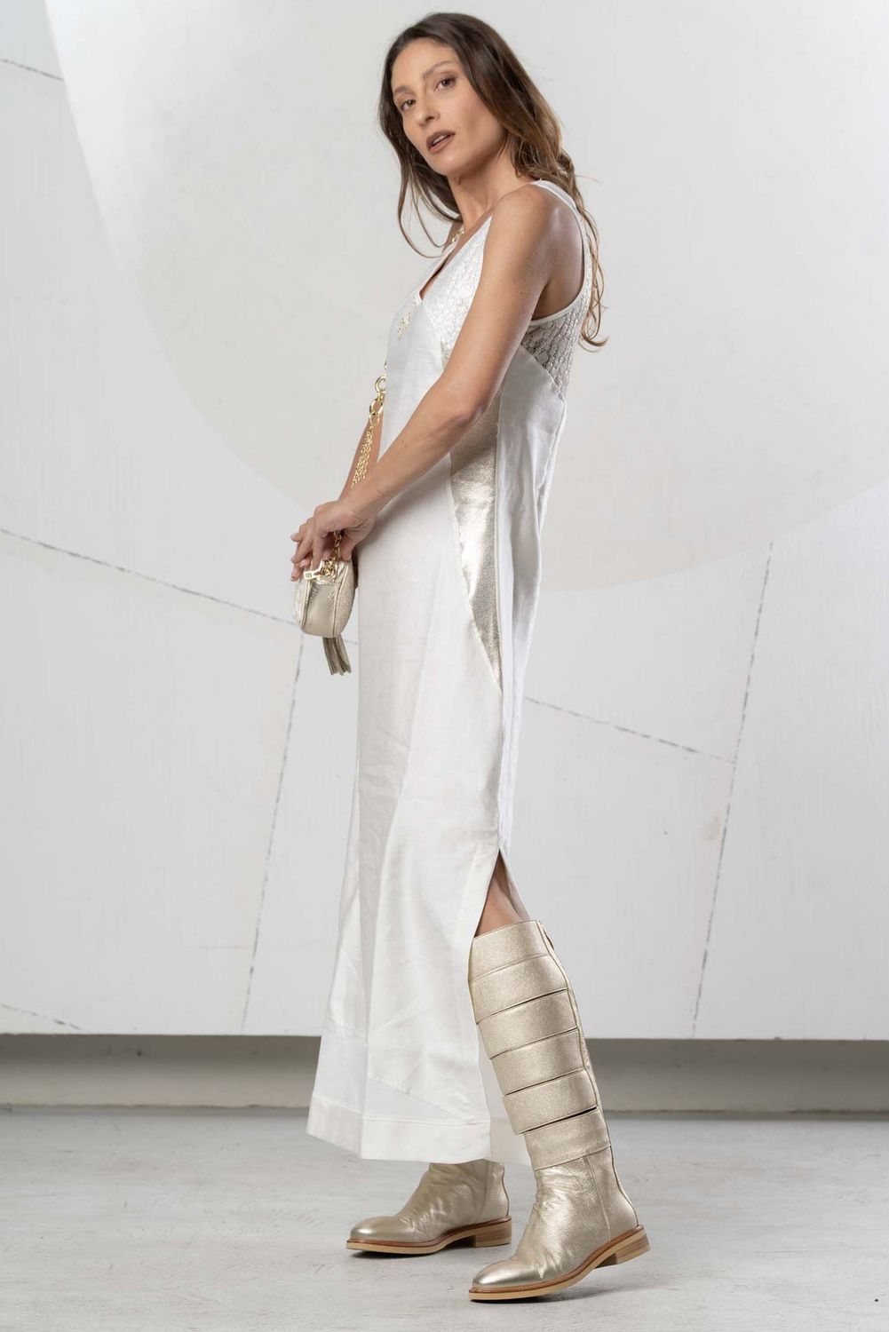 Elisa Cavaletti - Dress linen with laminated lace