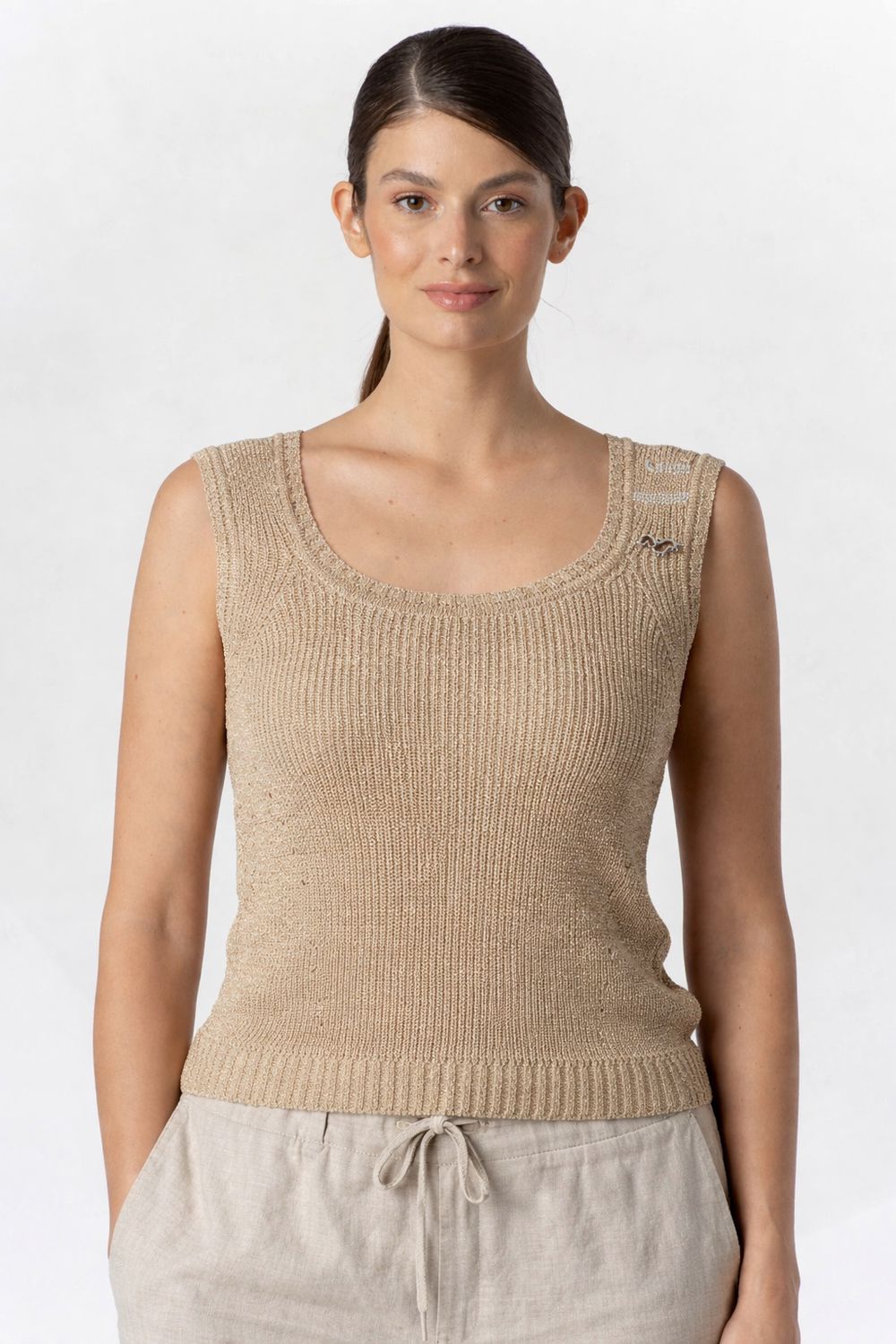 Elisa Cavaletti - Top knit sleevles lurex gold broach