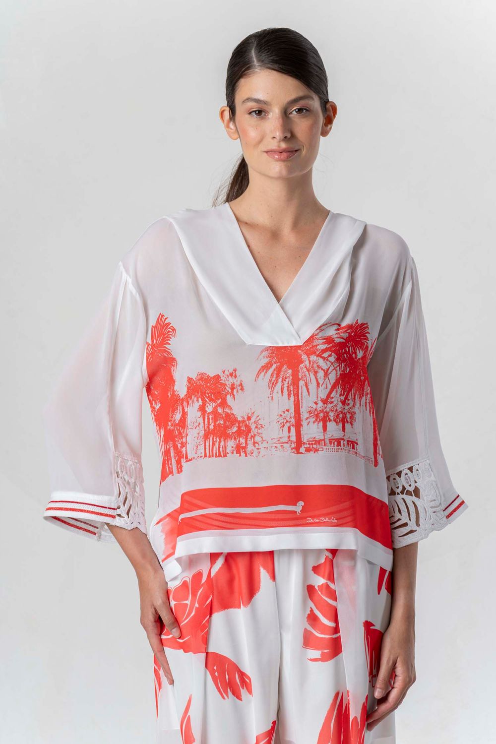 Elisa Cavaletti - Sweater georgette palm red print
