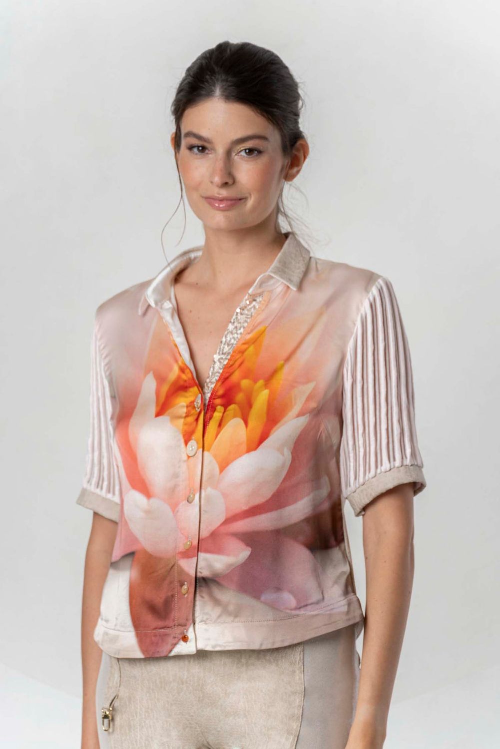 Elisa Cavaletti - Shirt Lotus flower print short sleeves