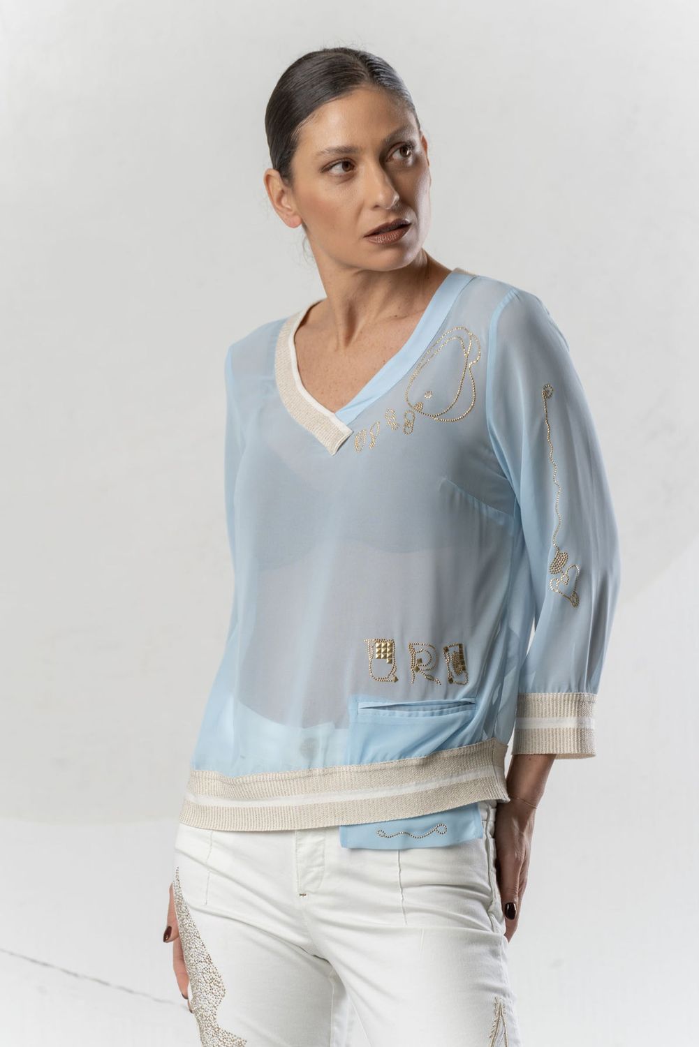 Elisa Cavaletti - Top georgette with gold detailing
