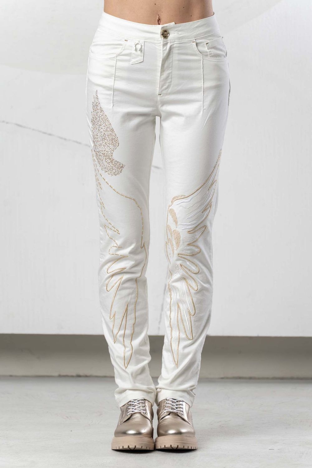 Elisa Cavaletti - Pants cotton with wings embroidery and crystals