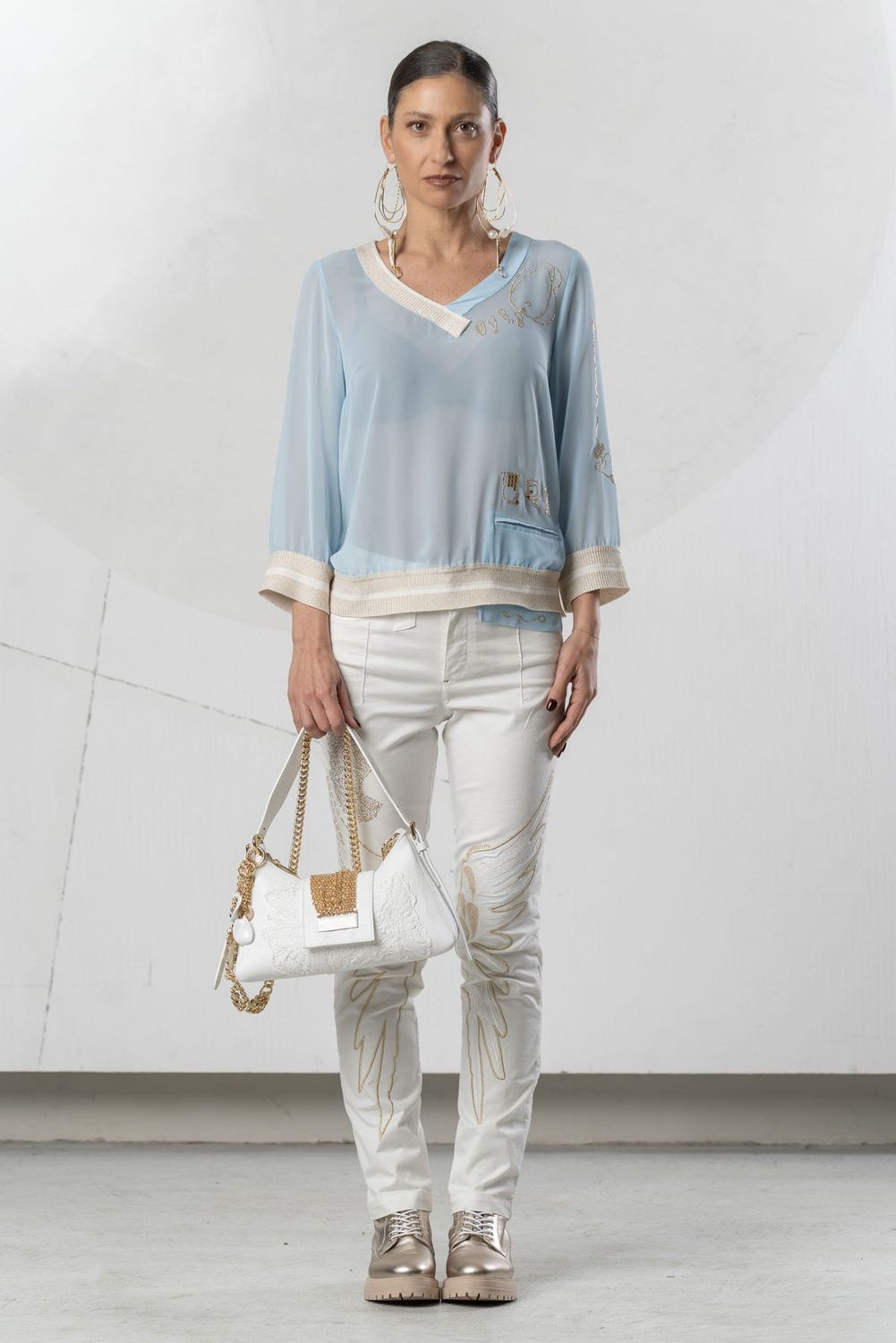 Elisa Cavaletti - Pants cotton with wings embroidery and crystals
