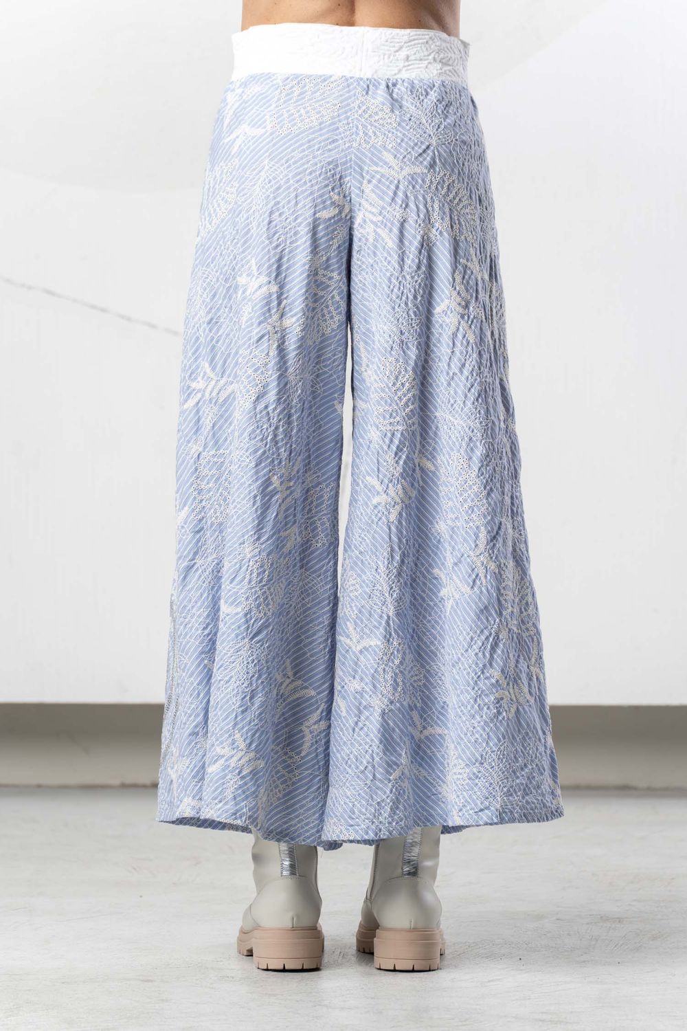Elisa Cavaletti - Palazzo light blue stripe with embroidery and crystals