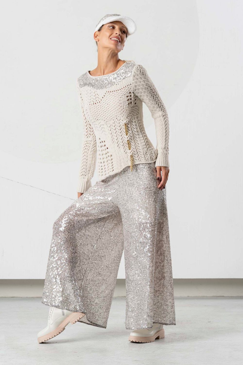 Elisa Cavaletti - Pull knit crochet greige