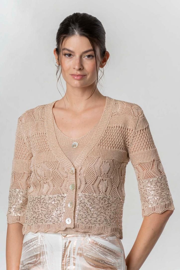 Elisa Cavaletti - Cardigan rose gold lurex