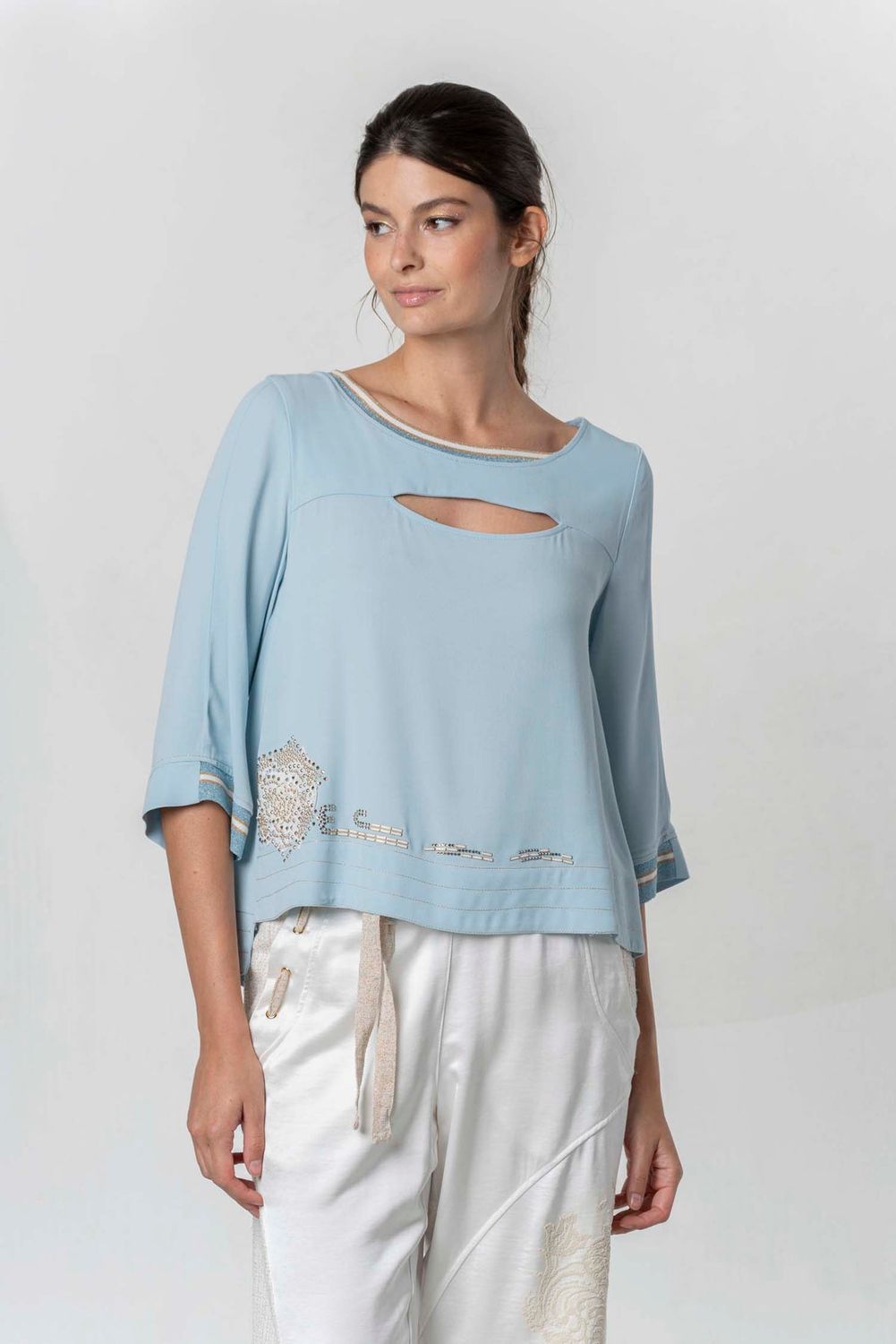 Elisa Cavaletti - Top flared with crystals and pearls