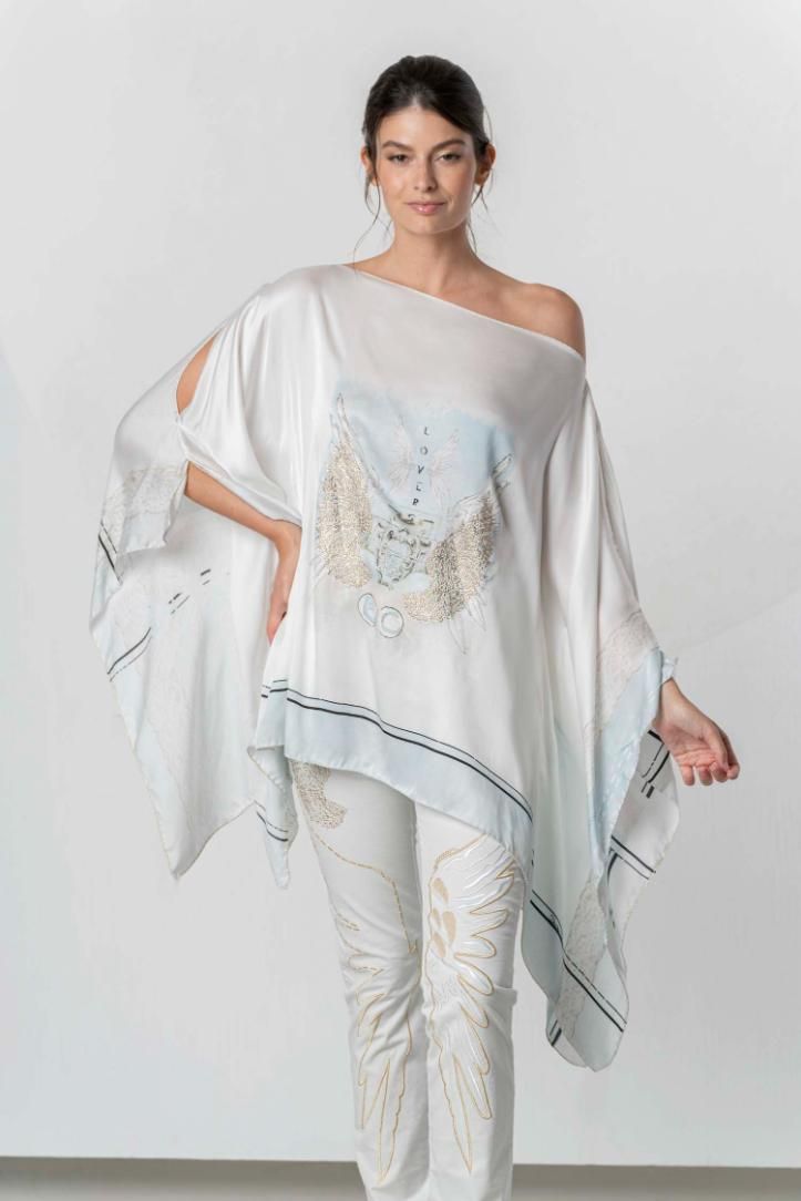 Elisa Cavaletti - Kaftan with light blue Wings print