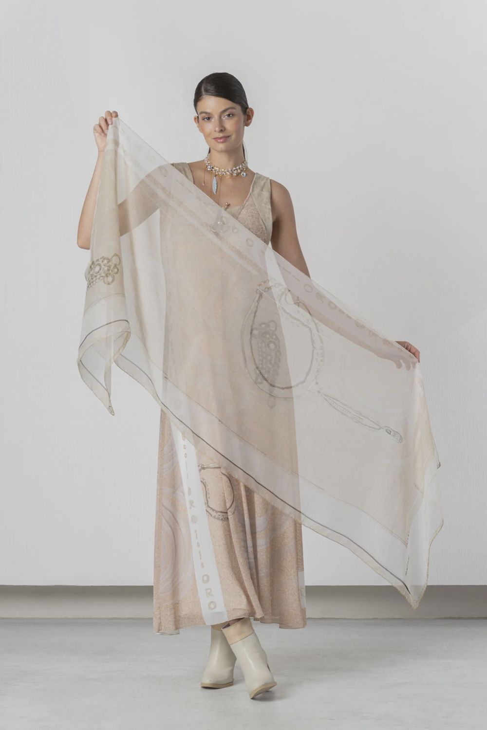 Elisa Cavaletti - Kefiah 200x70 silk beige necklace print
