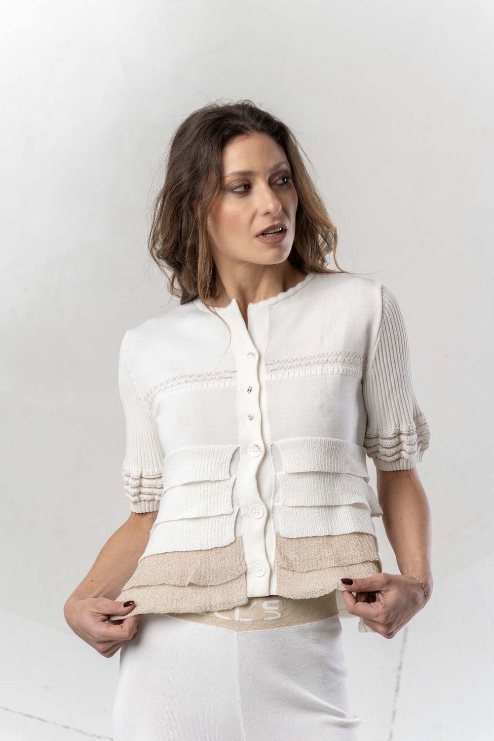 Elisa Cavaletti - Jacket knit frills with gold trim