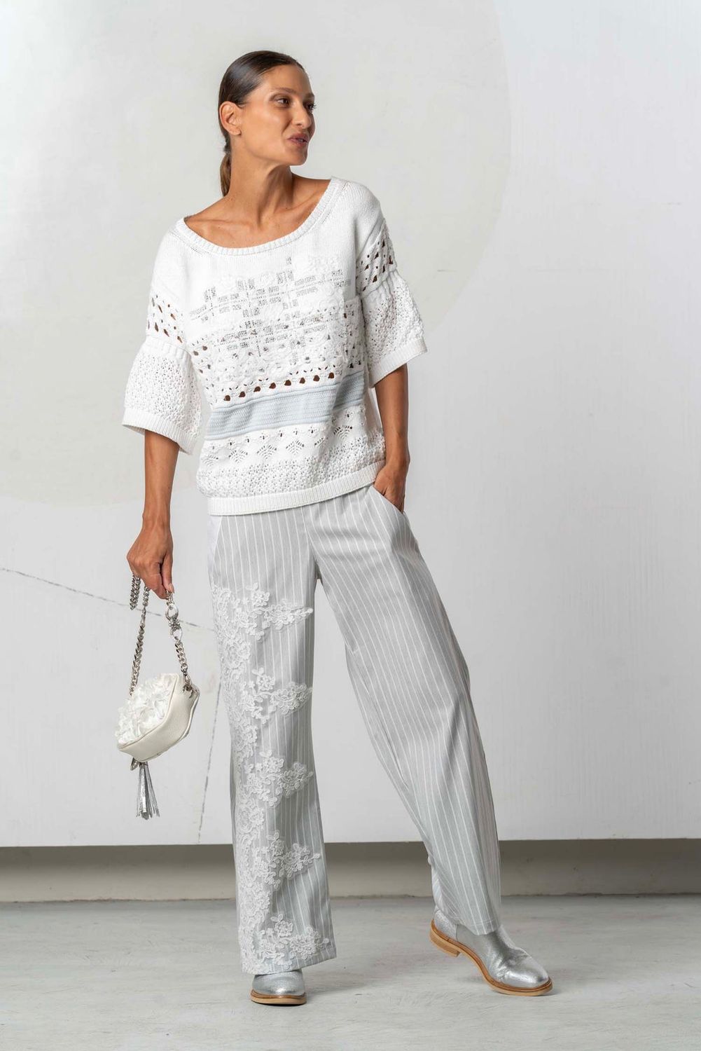 Elisa Cavaletti - Sweater with lace crystals and pearls