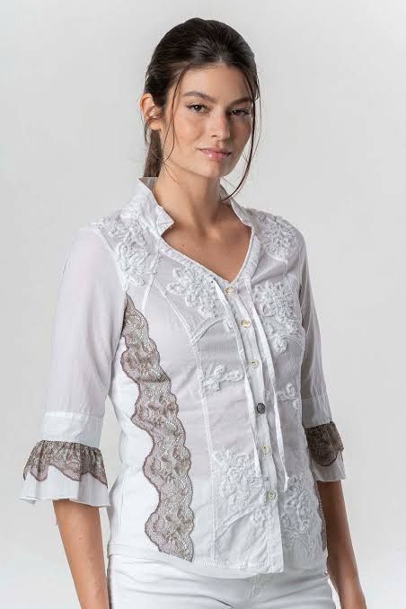 Elisa Cavaletti - Shirt coton white brown lace
