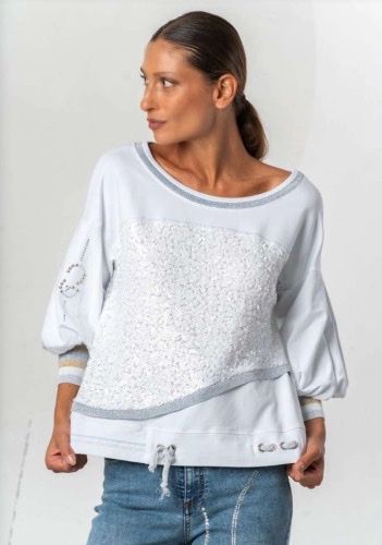 Elisa Cavaletti - Sweatshirt white sequence blue lurex