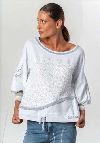 Elisa Cavaletti - Sweatshirt white sequence blue lurex
