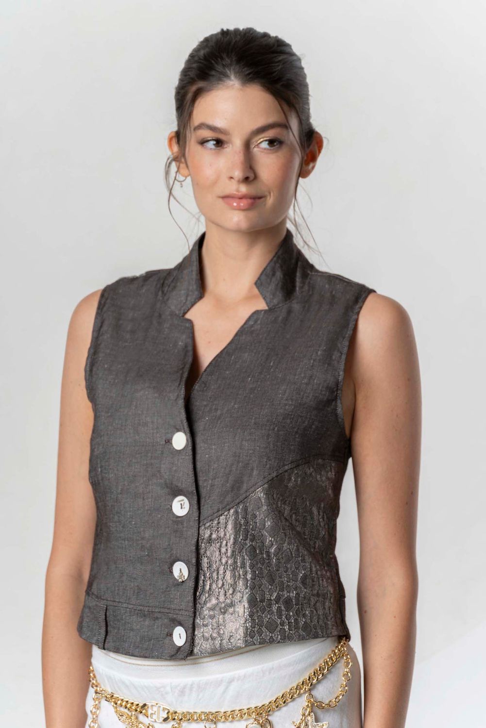 Elisa Cavaletti - Gilet linen with laminated lace