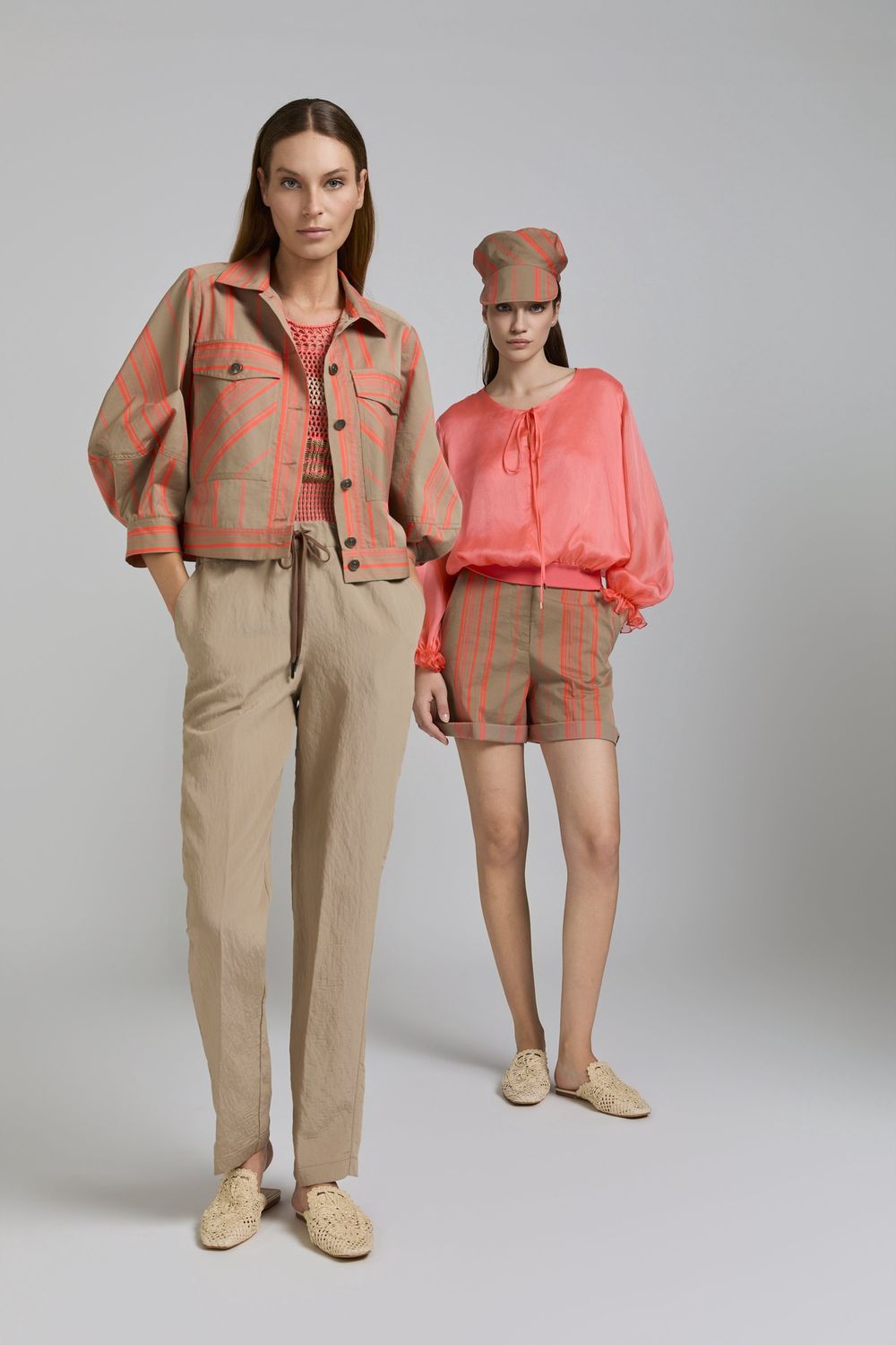 Tricot Chic - Jacket beige tangerine stripe