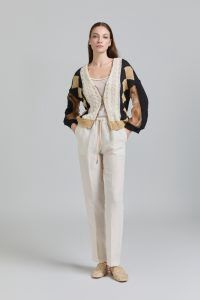 Tricot Chic - Cardigan braid losange organza beige brown