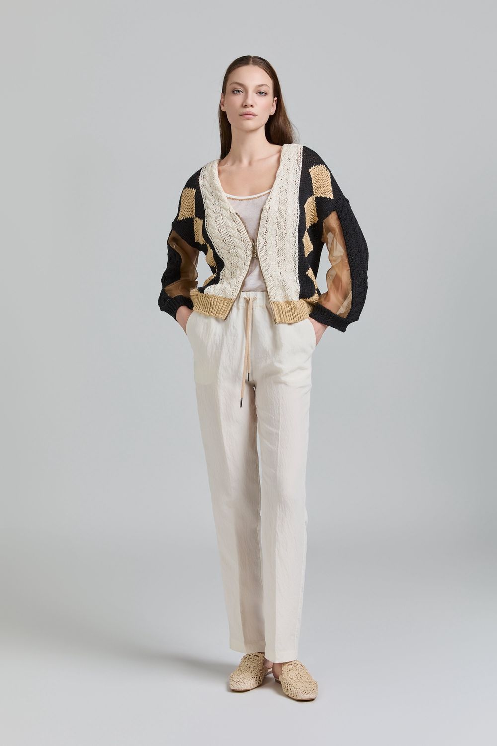 Tricot Chic - Cardigan braid losange organza