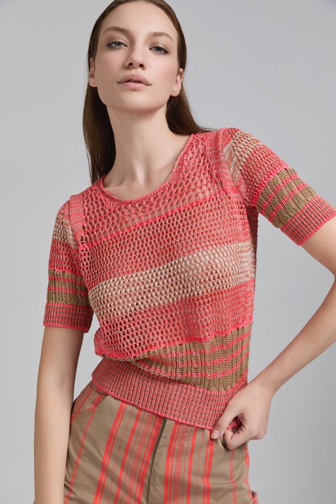 Tricot Chic - Top crochet round neck coral