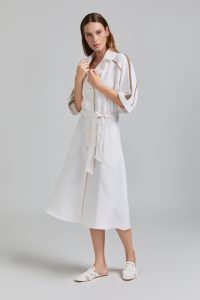 Tricot Chic - Dress long linen Off White crochet inserts
