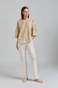 Tricot Chic - Top short sleeves beige gold print