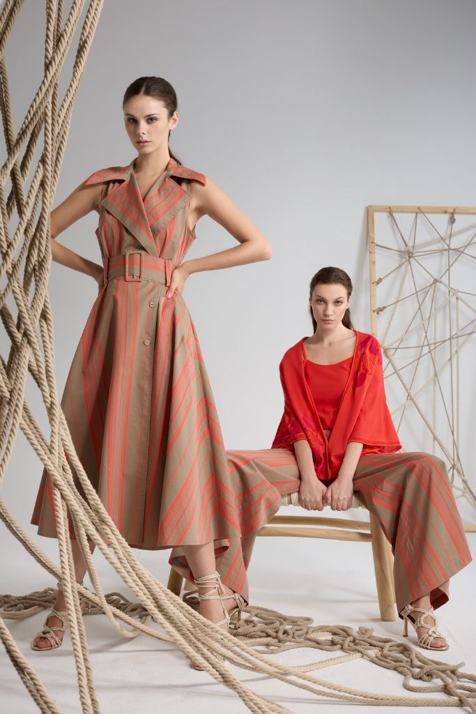 Tricot Chic - Dress cotton long tangerine stripe