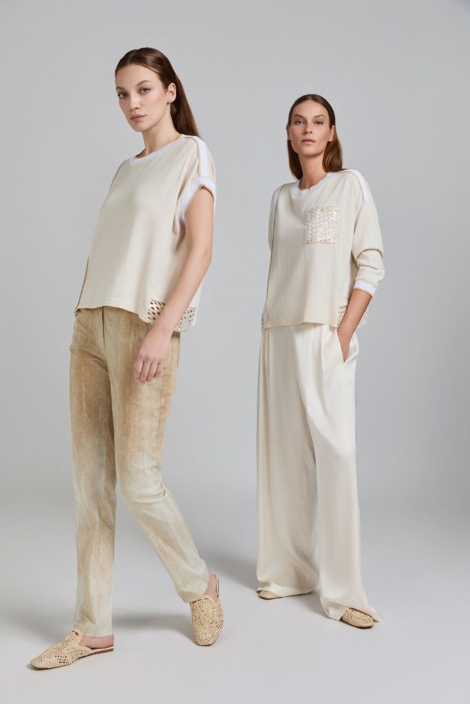 Tricot Chic - Sweatshirt cotton sequence pockets off white
