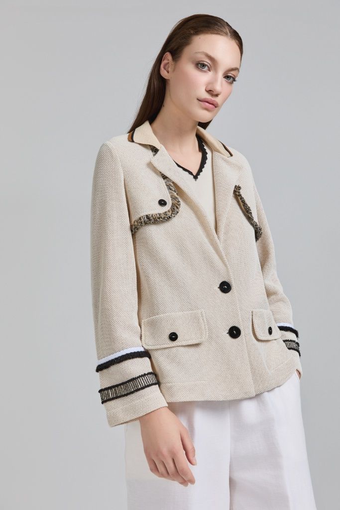 Tricot Chic - Jacket classic beige brown fringe