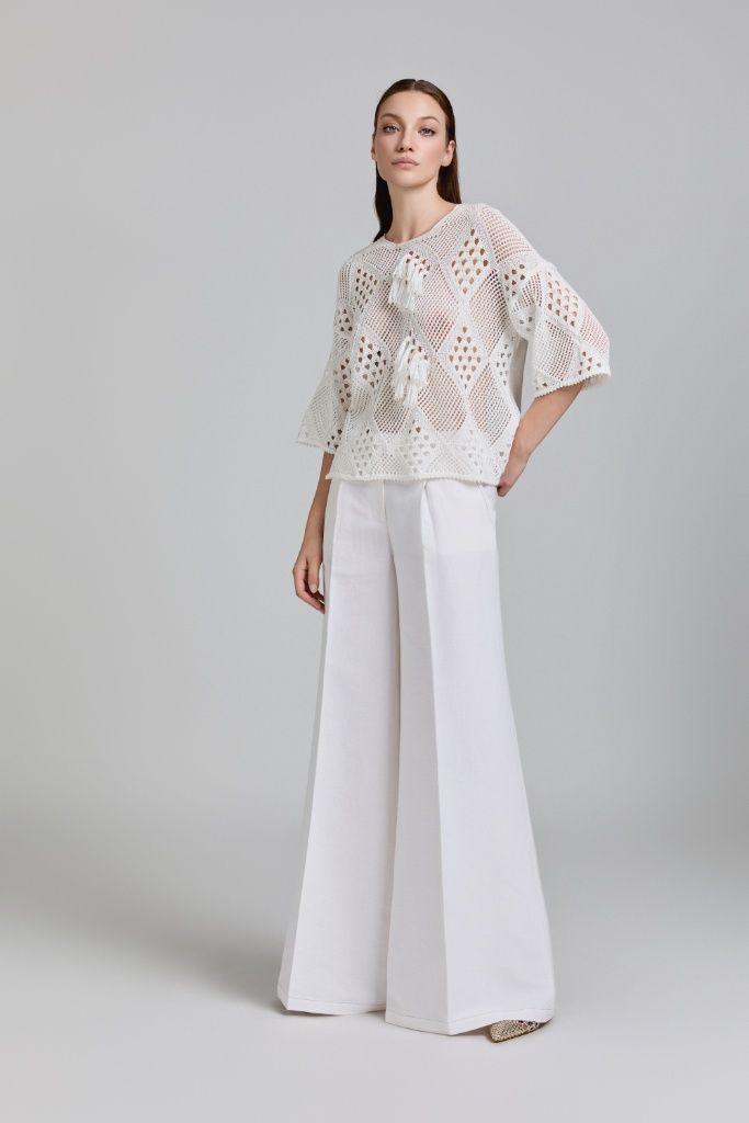 Tricot Chic - Pull crochet fringes white