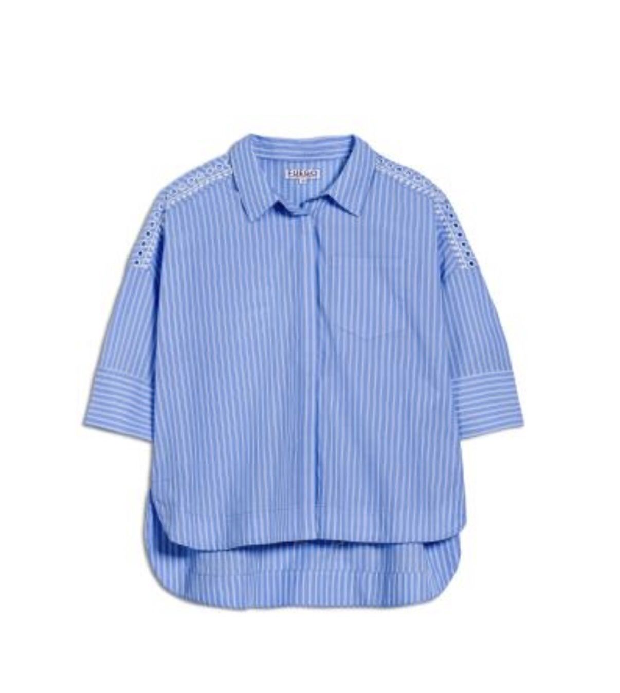 Fuego - Shirt stripe blue palm embroidery