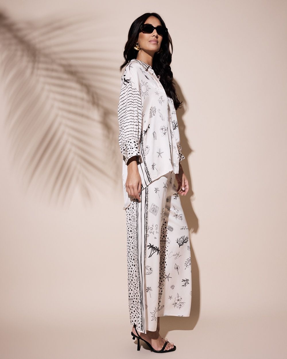 Fuego - Palazzo silk beige print seashells
